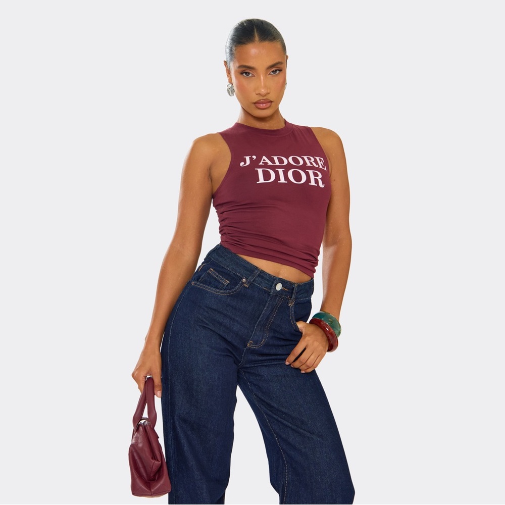 “J’Adore Dior” top in burgundy